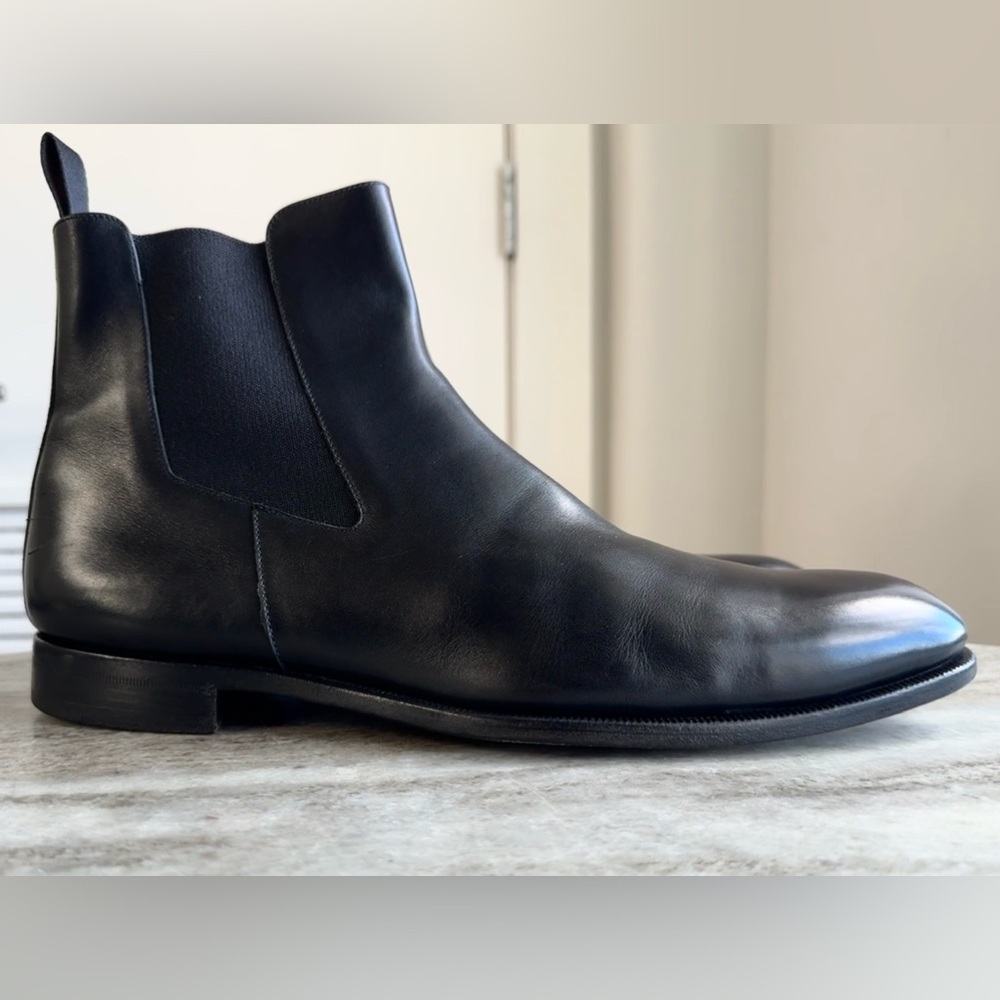 ERMENEGILDO ZEGNA Calf Leather Chelsea Boots Black US 10.5 Ankle Pull On Beatle